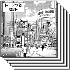 繁華街の背景集_セット8（街並）_トーン