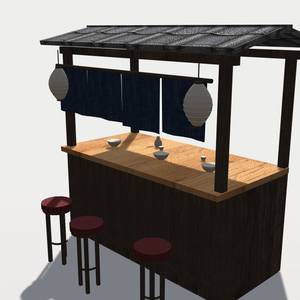 【VRChat想定】屋台セット｜暖簾・提灯・丸椅子つき【unitypackage同梱 / FBX・OBJ】