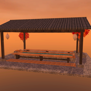 【VRChat想定】屋根付き足湯セット｜長椅子・湯口・提灯・紅葉【unitypackage / FBX・OBJ】