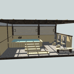 【VRChat想定】檜の温泉・洗い場・銭湯セット｜木桶・腰掛け・格子窓【unitypackage / FBX・OBJ】