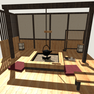 【VRChat想定】囲炉裏の休憩所セット｜鉄瓶・自在鉤・座布団【unitypackage / FBX・OBJ】