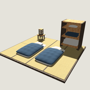 【VRChat想定】旅館の寝具・就寝セット｜布団・枕・収納棚【unitypackage / FBX・OBJ】