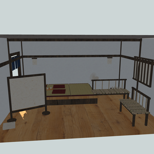 【VRChat想定】旅館の湯上がり処セット｜小上がり・籐の長椅子・扇風機・瓶のケース【unitypackage / FBX・OBJ】