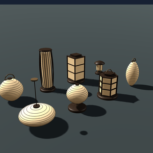 【無料】【VRChat想定】和紙の灯り8種セット｜提灯・行灯・3色と消灯【unitypackage同梱 / FBX・OBJ】