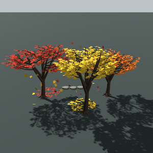 【無料】【VRChat想定】秋庭・紅葉と銀杏セット｜樹木3種・舞う落葉・飛石【unitypackage同梱 / FBX・OBJ】