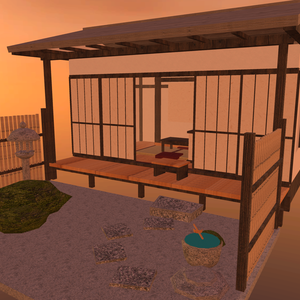 【VRChat想定】縁側の月見座敷セット｜四畳半・濡れ縁・深い軒・白砂と築山の庭【unitypackage / FBX・OBJ】