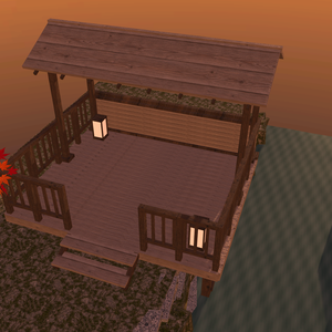 【VRChat想定】紅葉渓谷の屋根付き展望デッキセット｜切妻屋根・欄干・渓流・紅葉【unitypackage同梱 / FBX・OBJ】