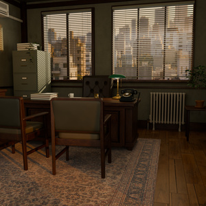 【Blender】夕暮れの探偵事務所セット｜昼・夜の照明付き