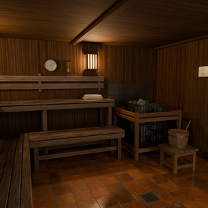 昭和の街サウナ｜3D芝居セット・配信背景【Blender／PNG】