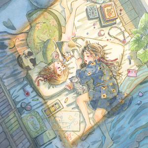 【額装原画】猫とまどろむ