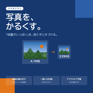 【９月限定セール中】写真の容量を小さくするスマホアプリ「かるくす」｜200枚まとめて・LINEやメールに合わせて自動調整（アプリストア不要）