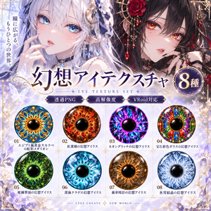 【透過PNG・8種】幻想アイリス瞳テクスチャ 第二弾｜スカラベ・紅葉・ネオン・深海・歯車・氷雪｜VTuber・VRoid向け瞳テクスチャ｜Nonome