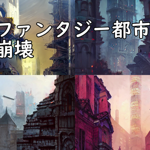 イラスト素材／背景素材　ファンタジー都市崩壊