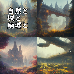イラスト素材／背景素材　自然と城と廃墟と
