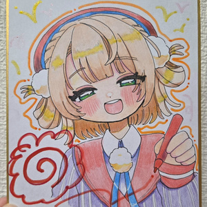 ミニ色紙&ステッカーセット 戌神ころね 毛玉ころね さくらみこ 手描き