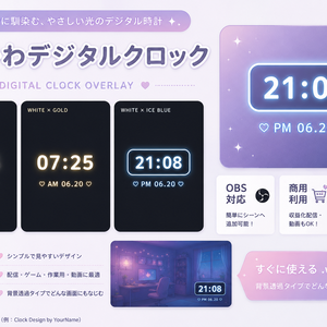【OBS/配信用ブラウザソースオーバーレイ】🤍ホワイトネオンデジタル時計 3色セット🤍