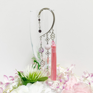 翠と紫のステンドグラス ガラスのような琉球ガラス封入ペンデュラム