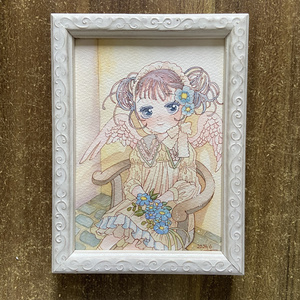 手描きイラスト 水彩原画 三つ編みの女の子148 善