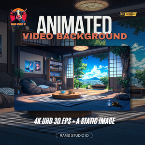 アニメーション背景｜街並みを望む温かみのある和風の家｜シームレス配信シーン