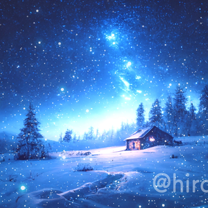 【背景ループ素材】幻想的な冬景色ループ素材 小屋 風景 クリスマス バレンタイン 雪 冬景色 雪景色 白夜 落ち着く 星空 snow winter【背景動画】