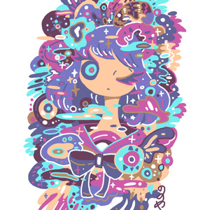 デジタルイラストポストカード 紫女の子