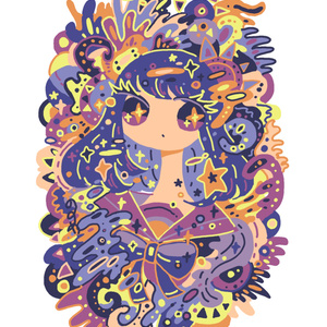 デジタルイラストポストカード茶女の子
