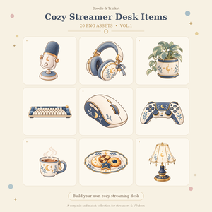 【配信素材】Cozy Streamer Desk Items Vol.1｜配信デスク小物20種・背景透過PNG