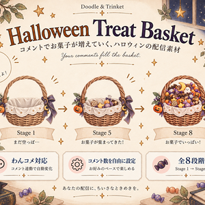 【わんコメ対応】Halloween Treat Basket｜コメントでお菓子が増える・ハロウィン配信素材
