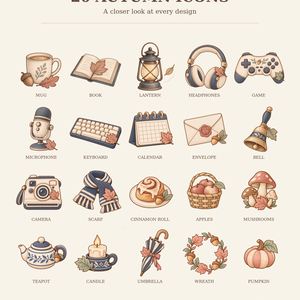 秋の小さな配信アイコン20点｜Autumn Little Moments｜透過PNG