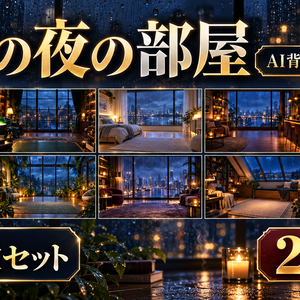 使えるAI背景素材 Vol.3雨の夜の部屋 10枚セット