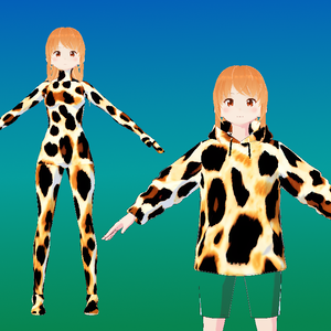 VRoidStudio用　三毛猫柄　パーカー　ボディースーツ