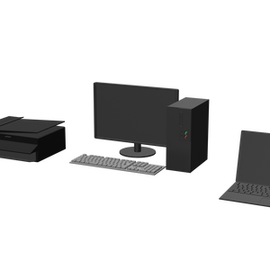 【VRChat想定】OA機器セット（ノートパソコン、デスクトップPC、プリンター、固定電話）【fbxモデル】