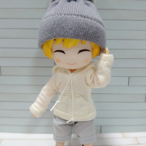 グレー×マーブル　ポンポンニット帽