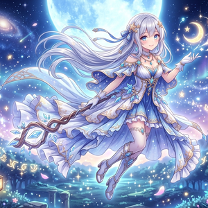 ​【イラスト素材】満月と星空のファンタジー