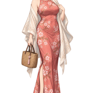 【AI生成・夏の立ち絵】夕涼みの桜子｜全身透過PNG 1点