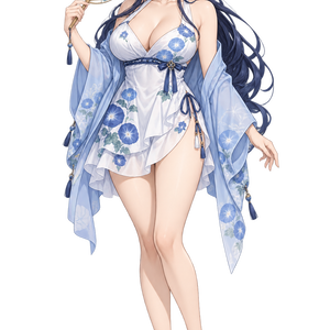【AI生成・夏の立ち絵】朝顔の縁側しずく｜全身透過PNG 1点