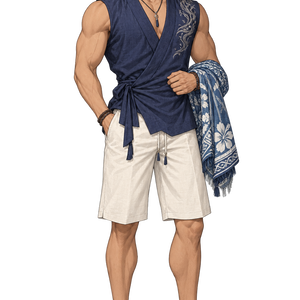 【AI生成・夏の立ち絵】青海波の職人イサム｜全身透過PNG 1点
