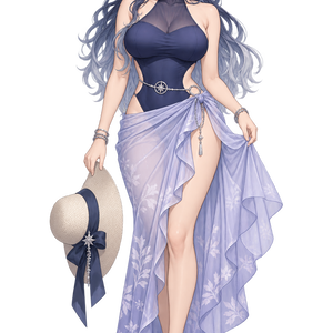 【AI生成・夏の立ち絵】星空プールのミラ｜全身透過PNG 1点
