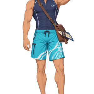 【AI生成・夏の立ち絵】浮遊島の配達人ゼファー｜全身透過PNG 1点