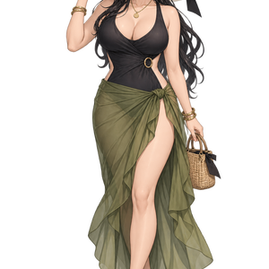 【AI生成・夏の立ち絵】黒曜リゾートの女主人セレスト｜全身透過PNG 1点