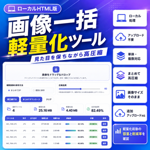 見た目の画質を変えずに画像一括軽量化ツール｜ローカル処理でまとめて高圧縮できるHTMLツール