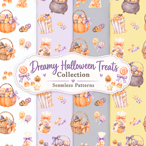 シームレスパターン 可愛いハロウィンコレクション お菓子 (3750x3750px)