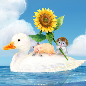 壁紙３点セット《アヒルさんボートで夏旅》｜PC・タブレット・スマホ用【データ販売】