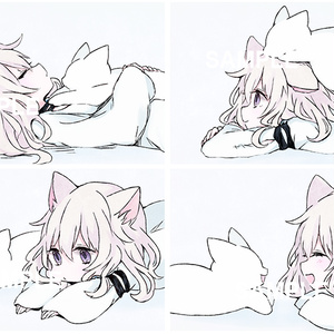 「白猫と白猫ガール4コマ（1枚）」ダウンロード商品