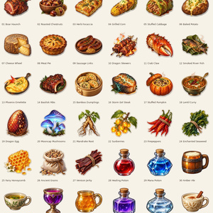 冒険者のごはん｜ファンタジーRPGフードミニ素材 36点【透過PNG】