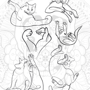 [Digital Goods] 一筆書きのゆる猫イラスト 6点セット / Minimalist One-Line Cat Clipart (6 PNGs)