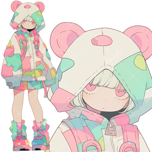 全身立ち絵素材65 くまパーカーの女の子