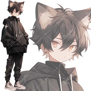 全身立ち絵素材100 黒猫 猫耳の男の子