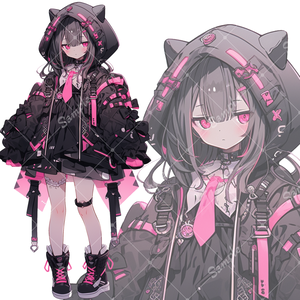 全身立ち絵素材203 猫耳パーカー 女の子