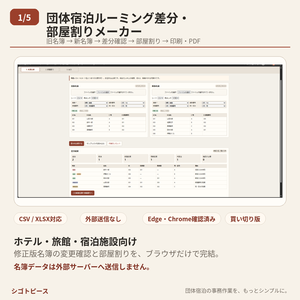 団体宿泊ルーミング差分・部屋割りメーカー｜名簿比較・部屋割り・PDF出力